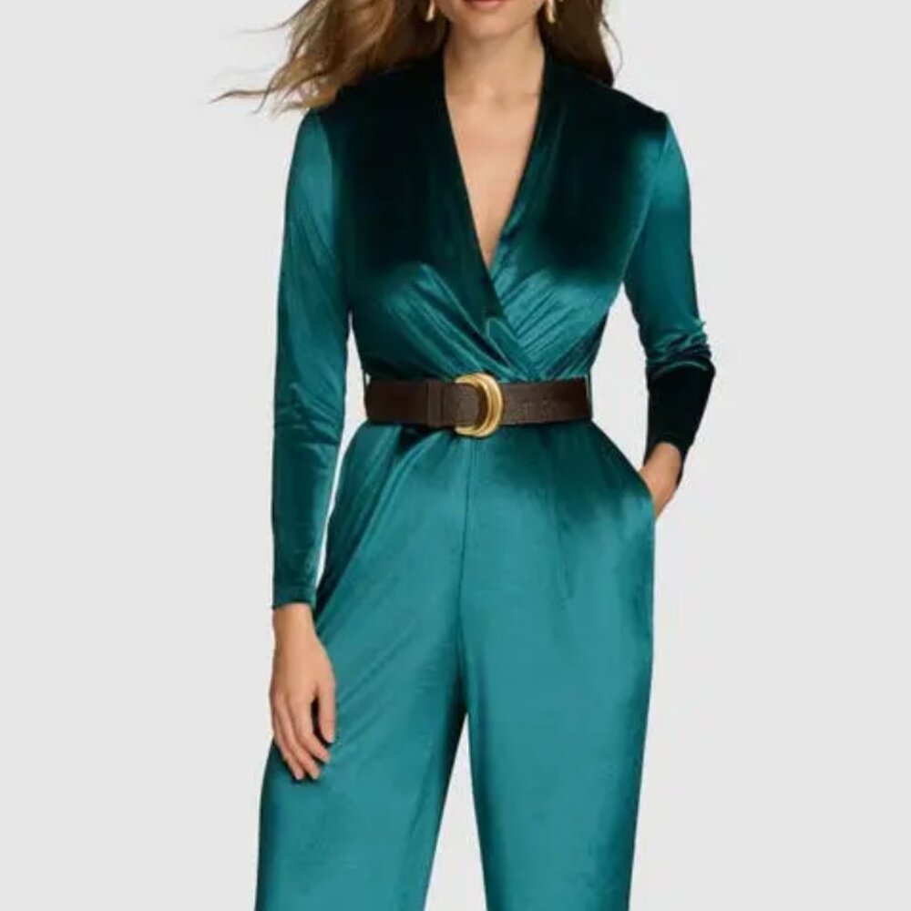 NWT Donna Karan Luxe Velvet Jumpsuit in Spruce Green